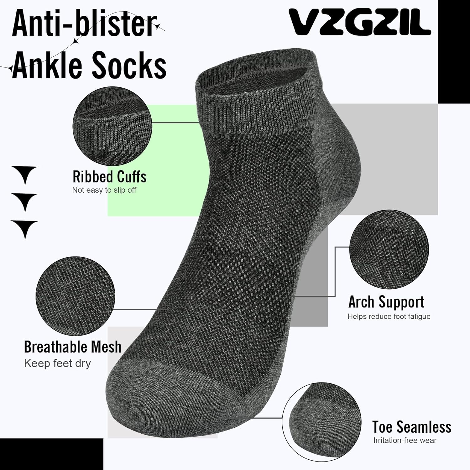 Thumbnail 2 de VZGZIL Mens Trainer Socks 12 Pairs