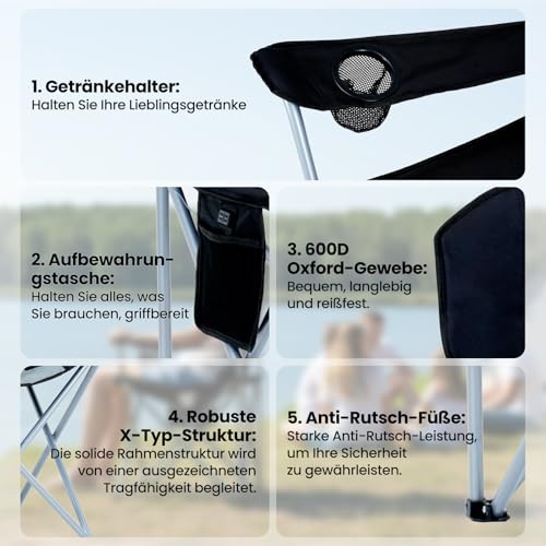 Thumbnail 5 de Meulbaty XXL Faltbarer Campingstuhl mit USB-Heizung, gepolstert – 182 kg Belastbarkeit