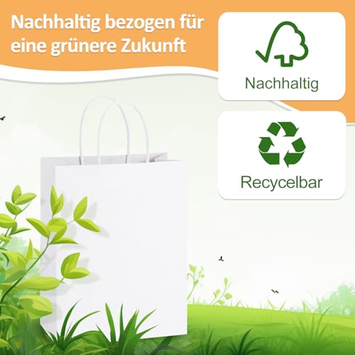 Detalle de Eupako Lot de 25 sacs cadeaux en papier kraft blanc, 21 x 11 x 27 cm – polyvalents et personnalisables