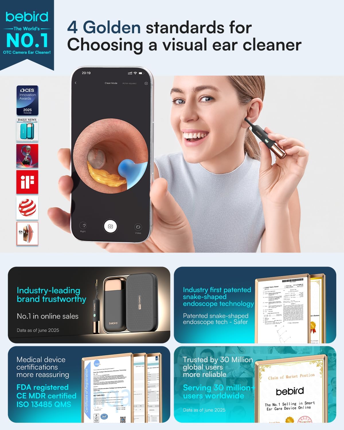 Detalle 2 de Bebird Earsight Ultra Ear Wax Removal Kit with 2K HD Wi‑Fi Camera, Flexible Endoscope & Safety Stopper