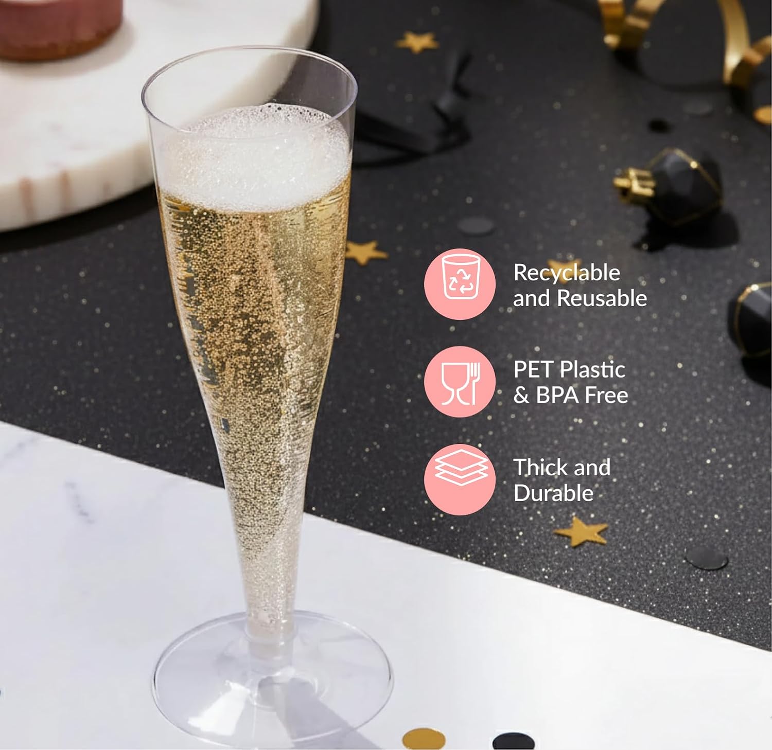 Thumbnail 4 de Prestee 200-Count Clear Plastic Champagne Flutes, 4.5 oz – Elegant Disposable Glassware for Weddings, Parties & Events
