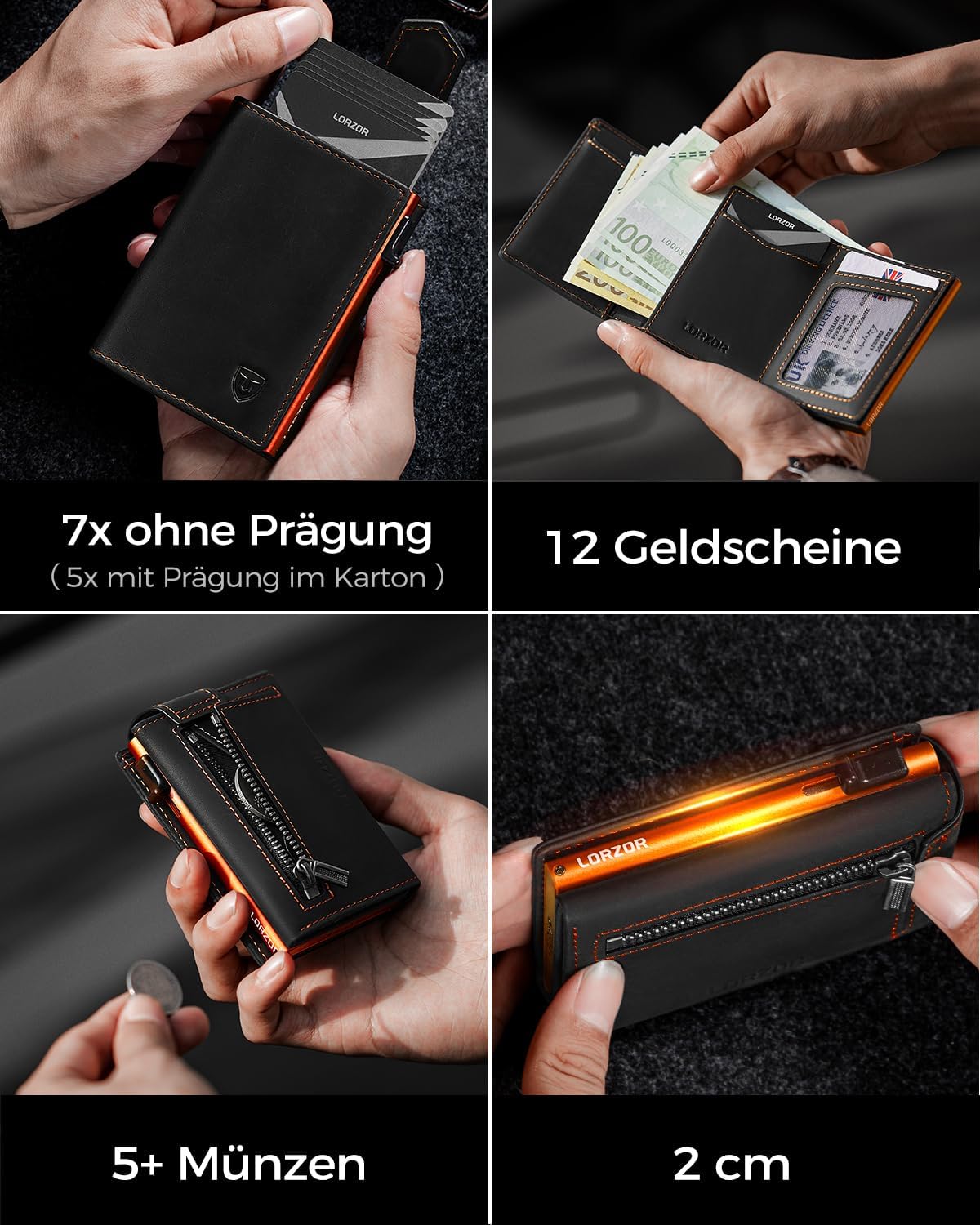 Detalle 2 de LORZOR Kartenetui Slim Wallet 10 Karten 🔒