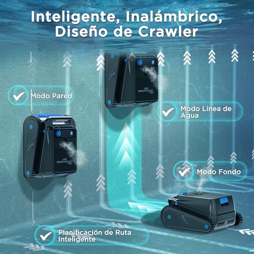 Detalle de EVERCROSS BOT U8: Robot limpiapiscinas sin cable con app para fondo, paredes y línea de agua