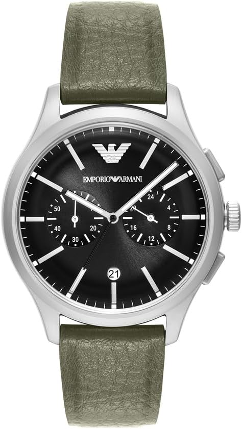 Detalle de Emporio Armani Uhr mit Chronograph und grünem Lederband