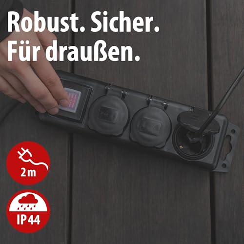 Detalle 2 de Brennenstuhl Steckdosenverteiler IP44 3-Fach – Outdoor-Verteiler mit Schalter