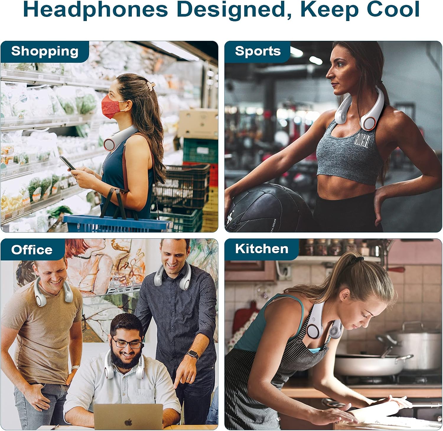 Thumbnail 6 de CIVPOWER Neck Fan: Portable Wearable Rechargeable Bladeless Neck Cooler (White) with 3 Speeds, 4000 mAh USB Battery