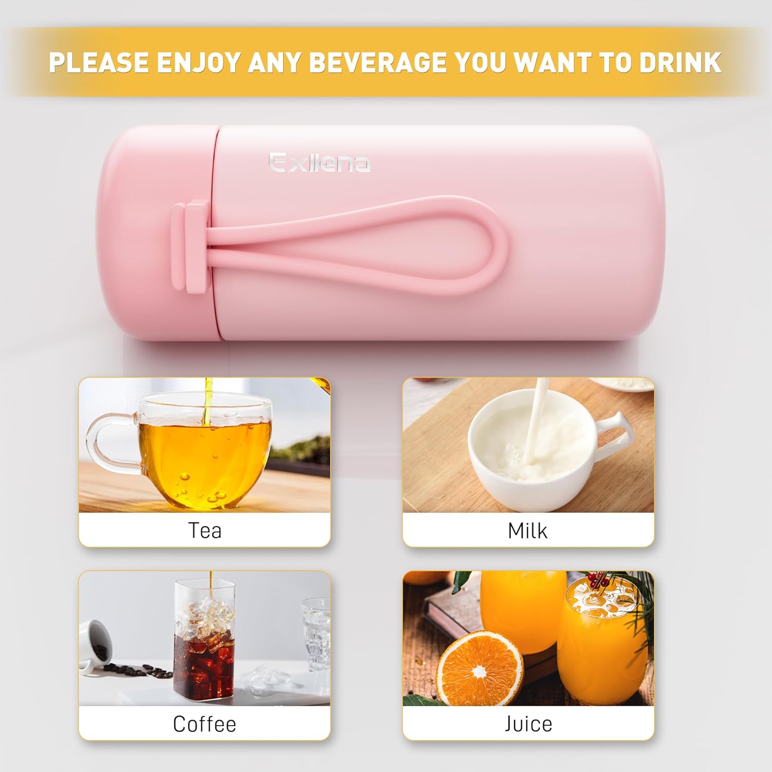 Thumbnail 6 de Exllena Small Flask 150ml – 304 Stainless Steel, Double‑Wall Vacuum Insulation, Leakproof with Carry Handle (Pink)