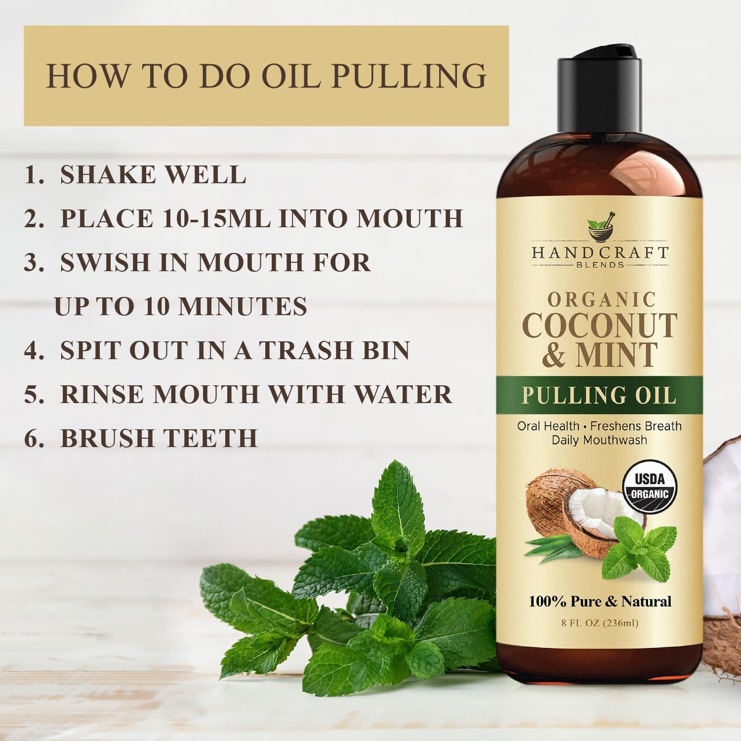 Thumbnail 6 de Handcraft Blends Coconut Oil Pulling with Peppermint for Teeth and Gums – 236 ml