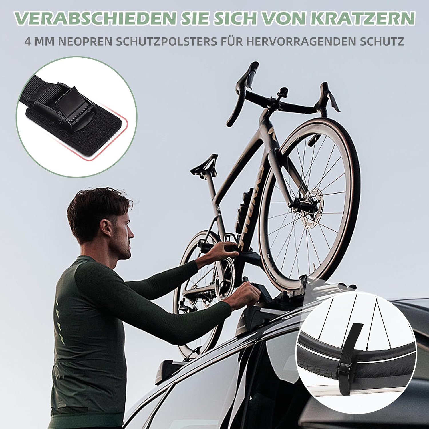 Detalle de Aulese 4 Stück Spanngurte Schwarz – 40 cm, 250 kg Tragkraft, Edelstahlschnalle