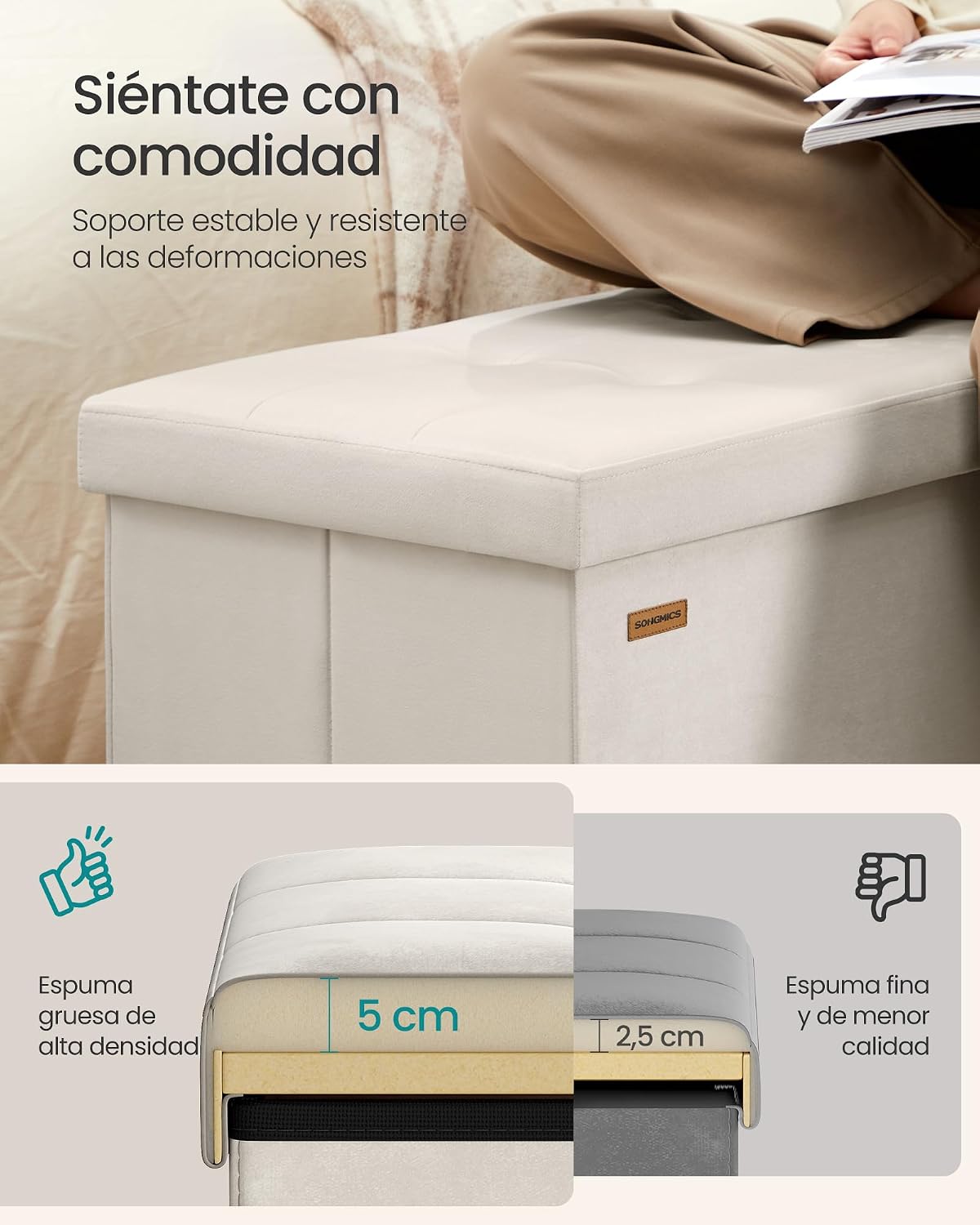 Detalle 2 de Puff Almacenaje SONGMICS 38 cm