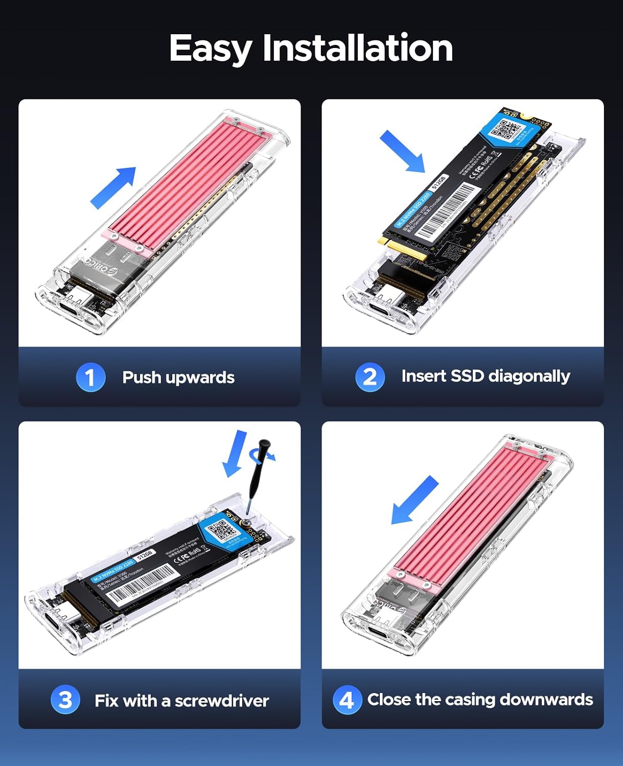 Thumbnail 5 de ORICO TCM2 Custodia esterna NVMe M.2 (USB Type-C) 10Gbps trasparente con supporto UASP e TRIM