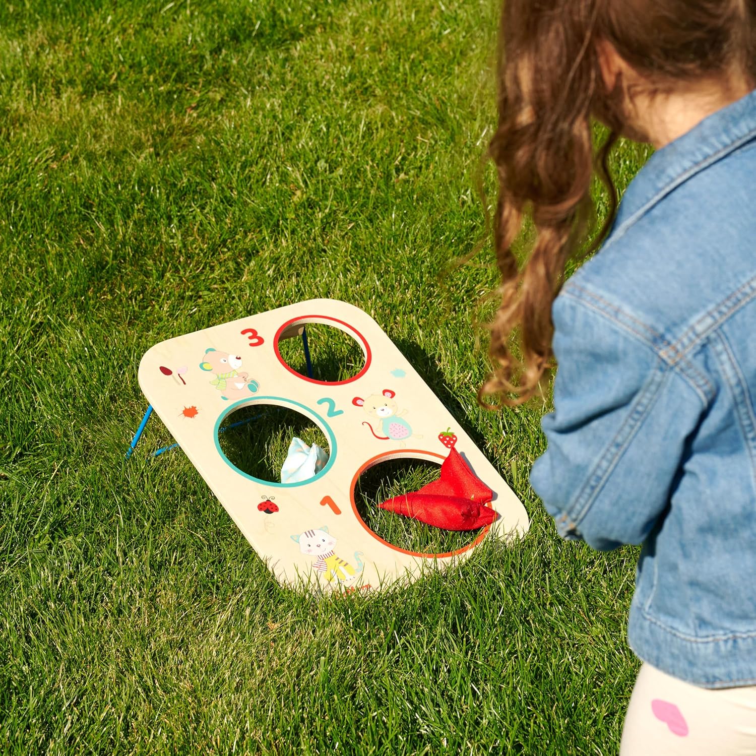 Detalle de Eichhorn Outdoor Wurfspiel – Spielbrett aus Holz mit Metallstütze, 6 Wurfsäckchen, für 1–2 Spieler ab 3 Jahren