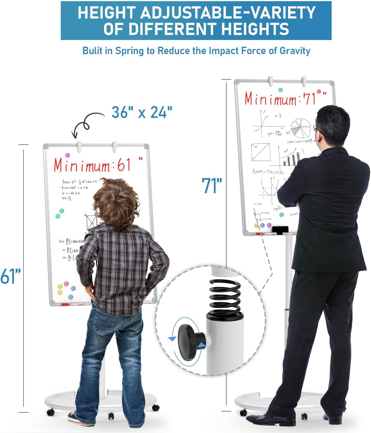 Detalle 2 de Nicpro mobile whiteboard flip chart stand (90 x 60 cm) – height adjustable magnetic dry-erase easel with pens, erasers & magnets