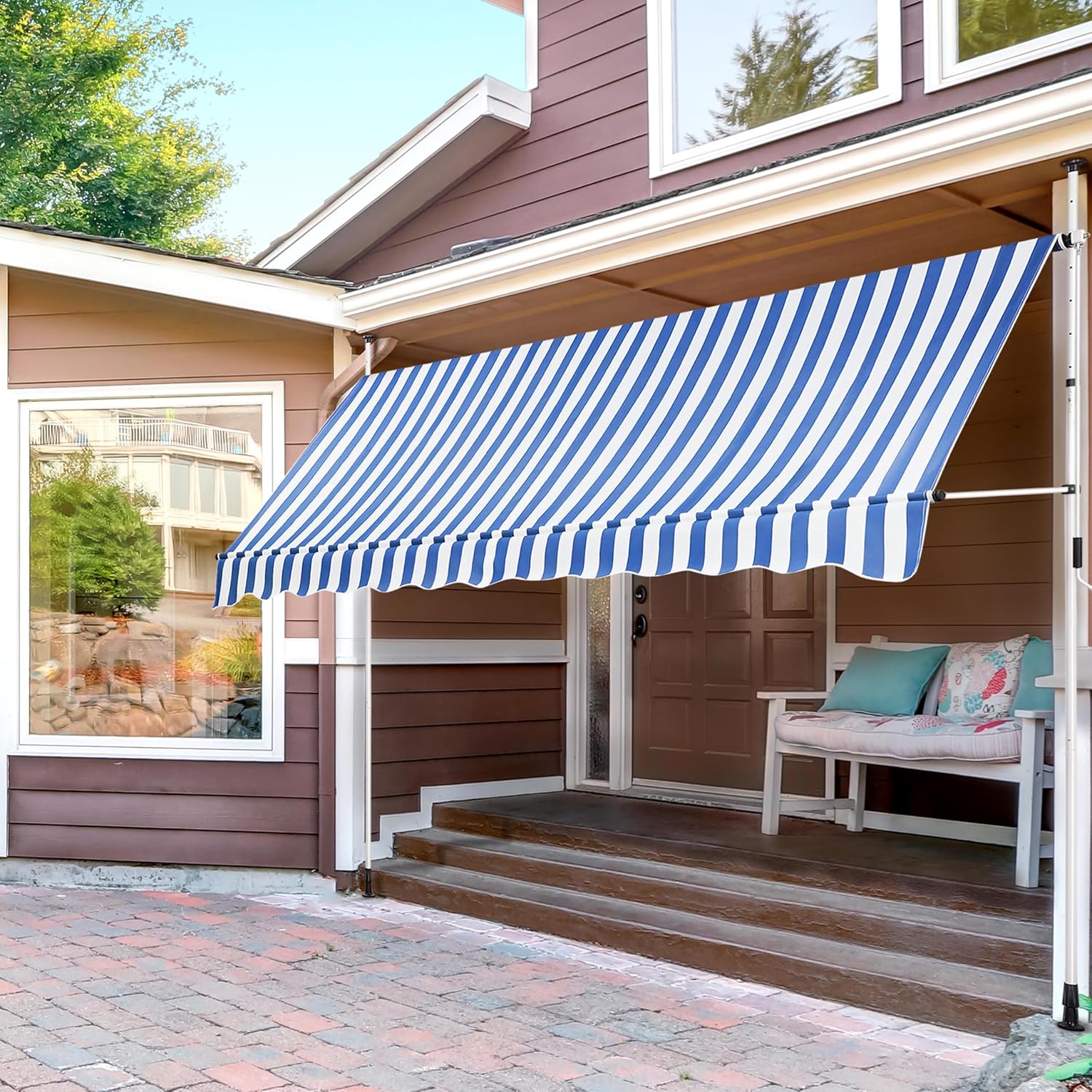Detalle 2 de Yaheetech Tenda da Sole per Balcone Esterno Veranda 250 × 120 cm – Telescopica, Ø Regolabile, Blu e Bianco