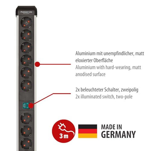 Detalle 2 de Brennenstuhl Premium-Alu-Line Regleta 12 Tomas 3m con Interruptores 🔌