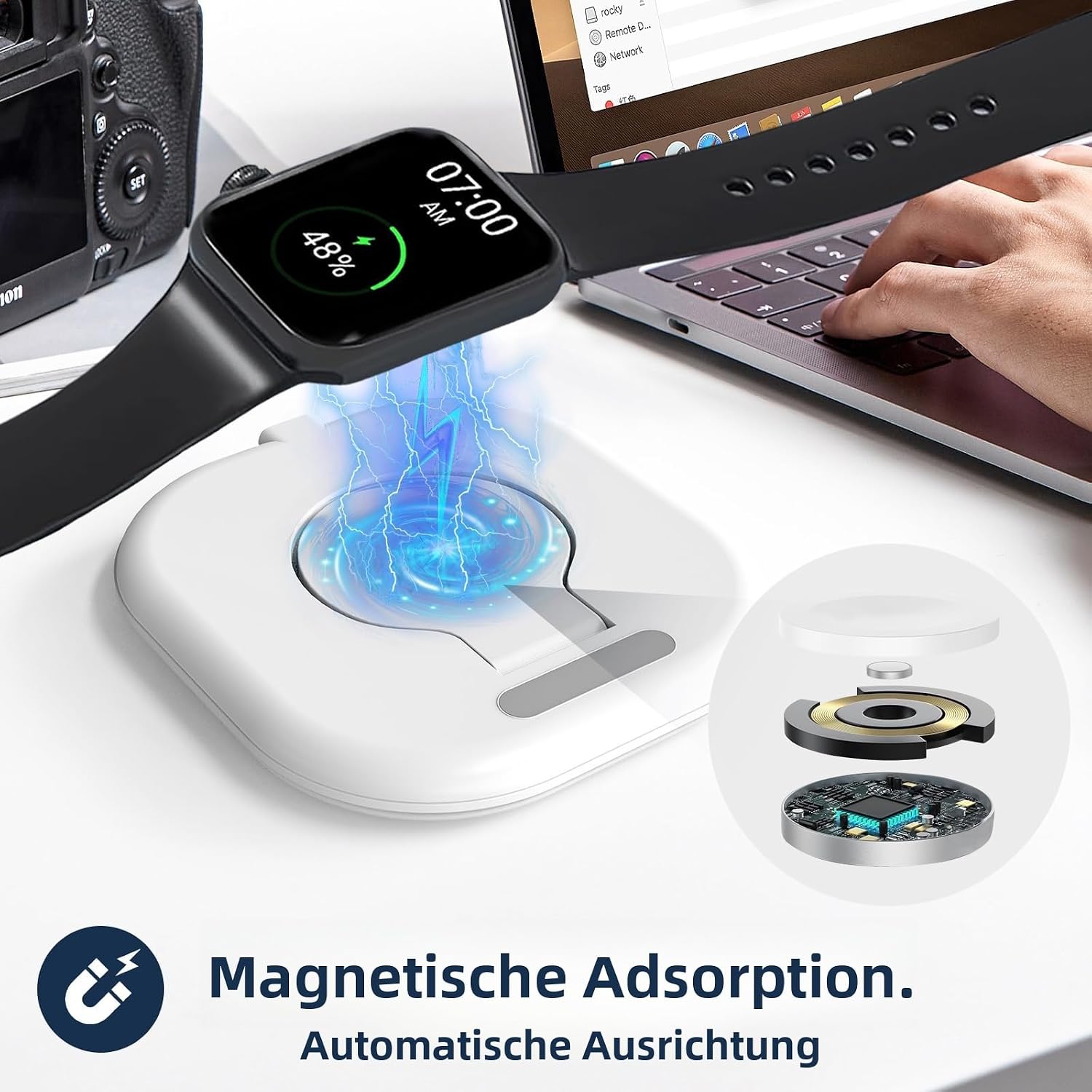 Detalle de KTEBO Apple Watch Charger Cable with Dock 1m