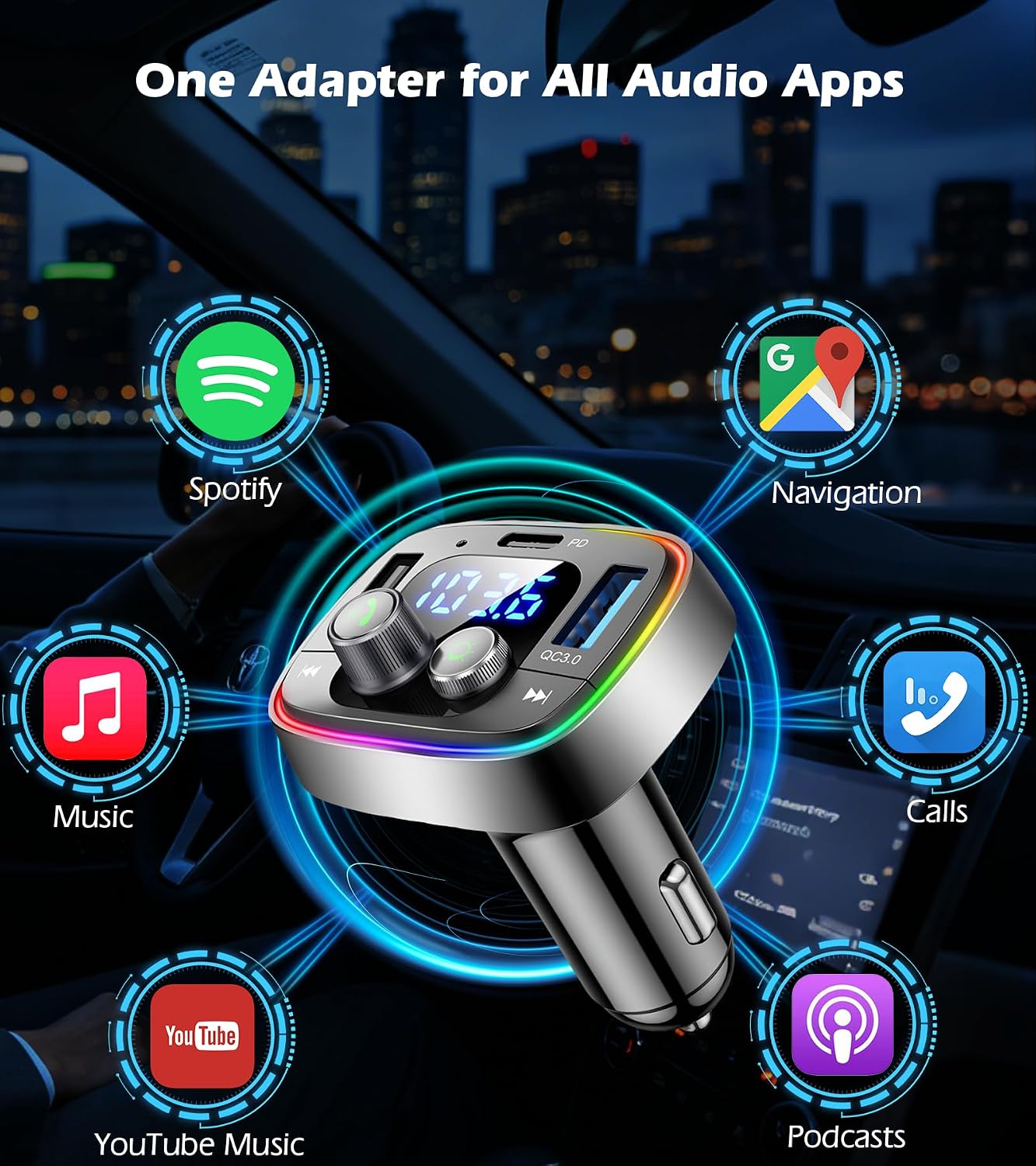 Thumbnail 3 de LIHAN USB C Bluetooth 5.4 Car Adapter — FM Transmitter