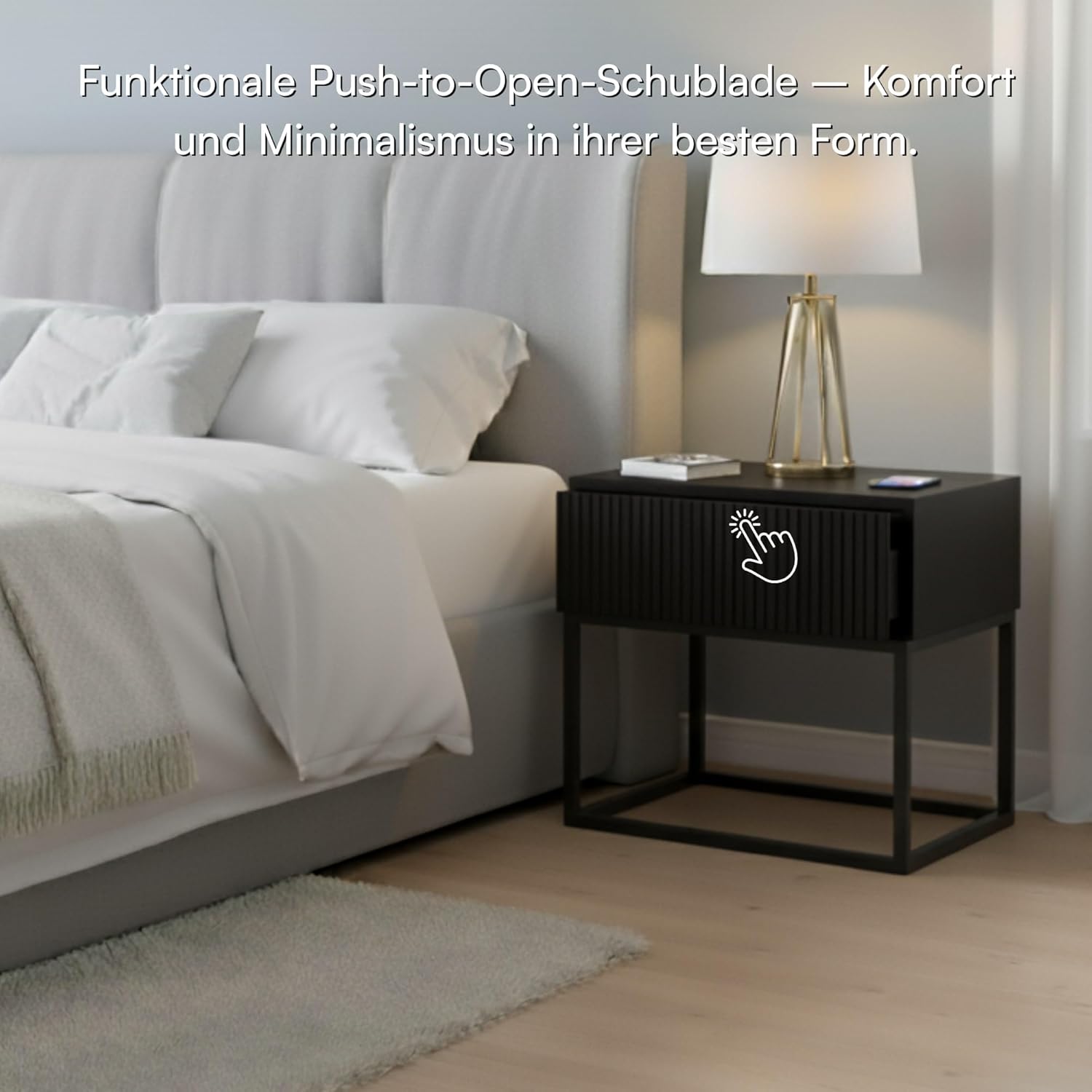 Detalle de Selsey Nachttisch mit Schublade und Lamellenfront, 44 x 50 x 35,6 cm (Schwarz)