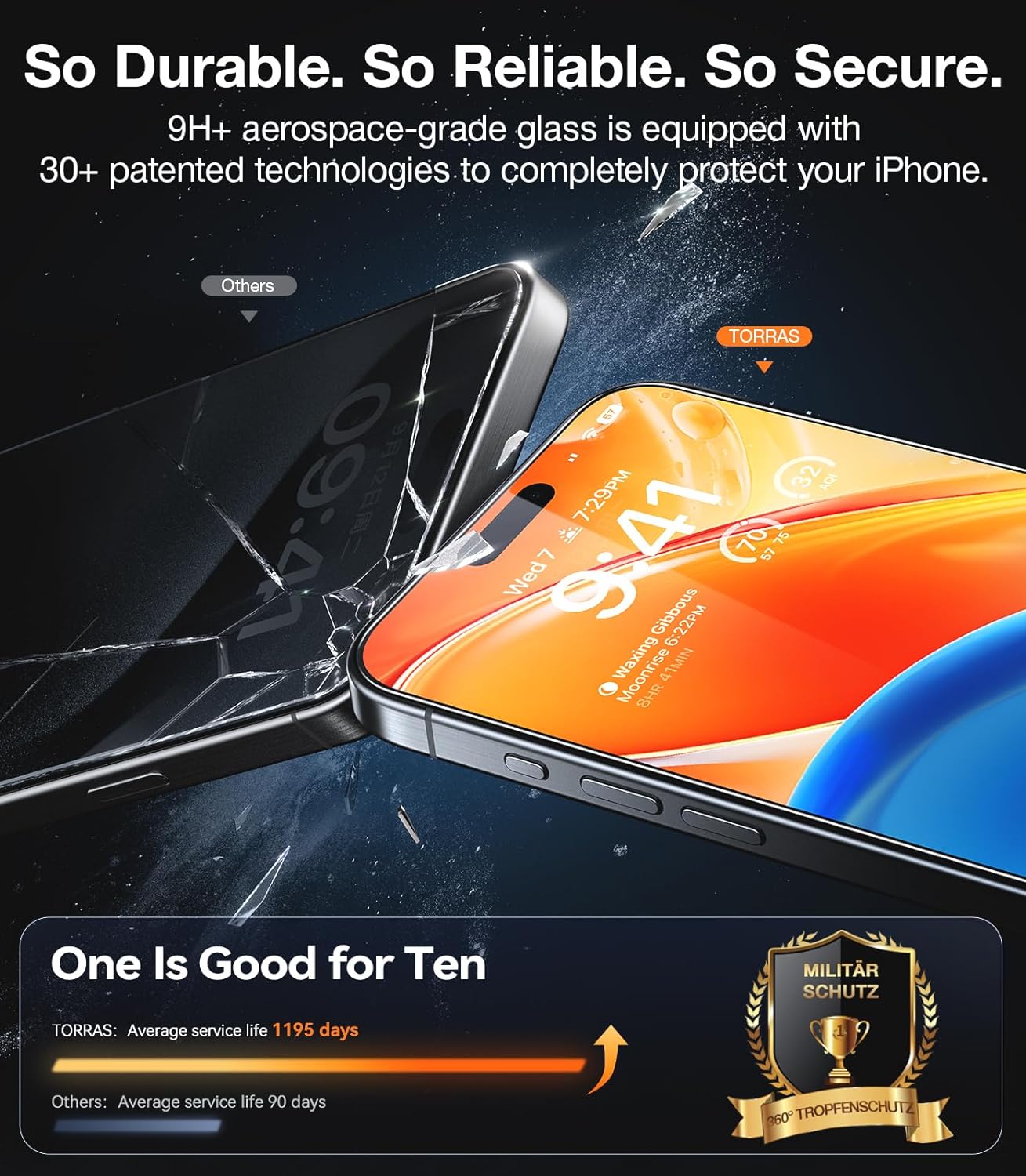 Thumbnail 3 de TORRAS Military-Grade Shatterproof Screen Protector for iPhone 16 Pro (2-Pack)