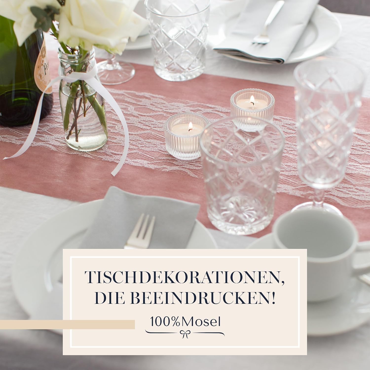 Thumbnail 2 de 100%Mosel Tischläufer Spitze in Reinweiß (15 cm x 25 m) – eleganter Spitzen-Tischband für Hochzeit & Taufe