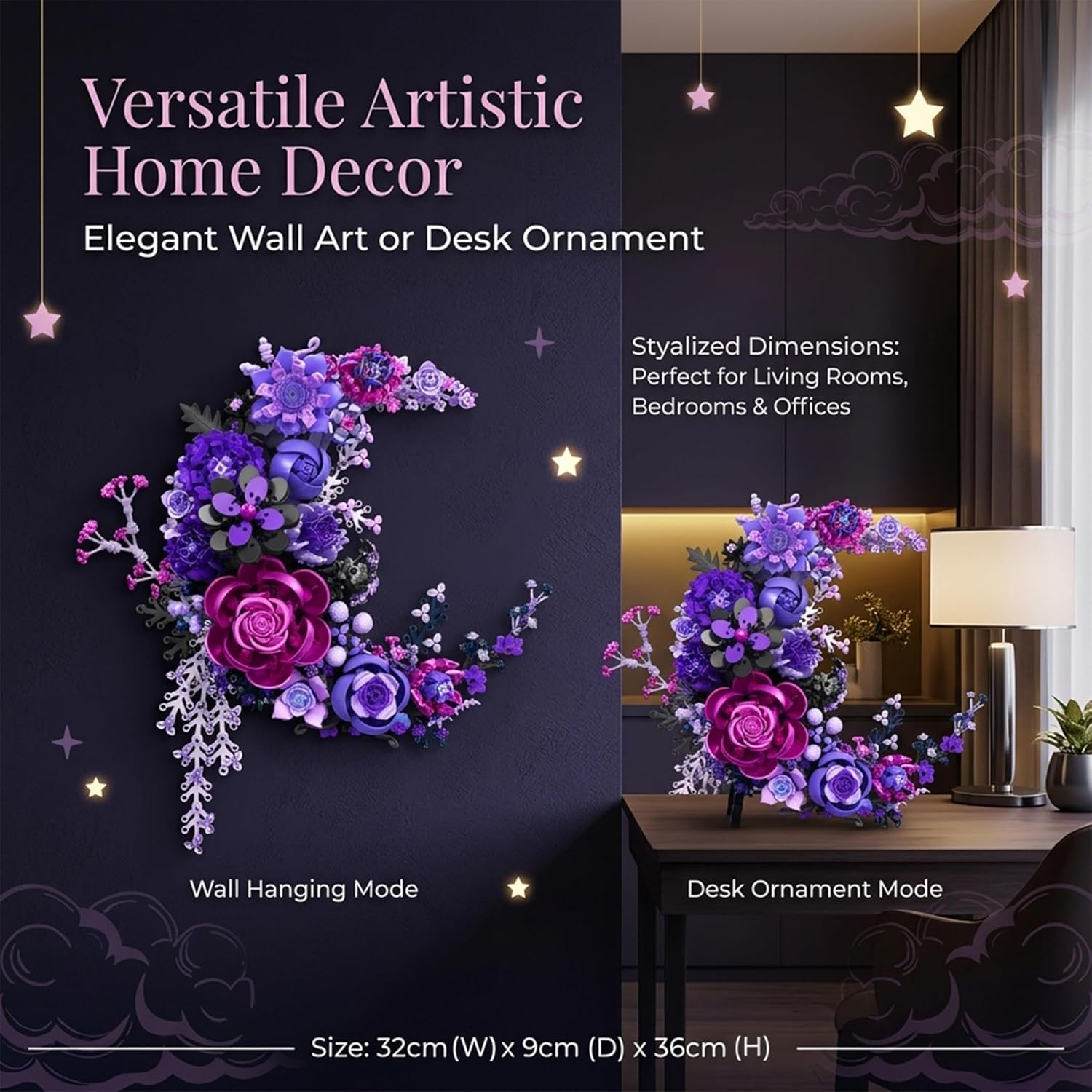 Detalle de Loyratche Purple Moon Flower Building Set: A Lunar Floral Display Compatible with LEGO