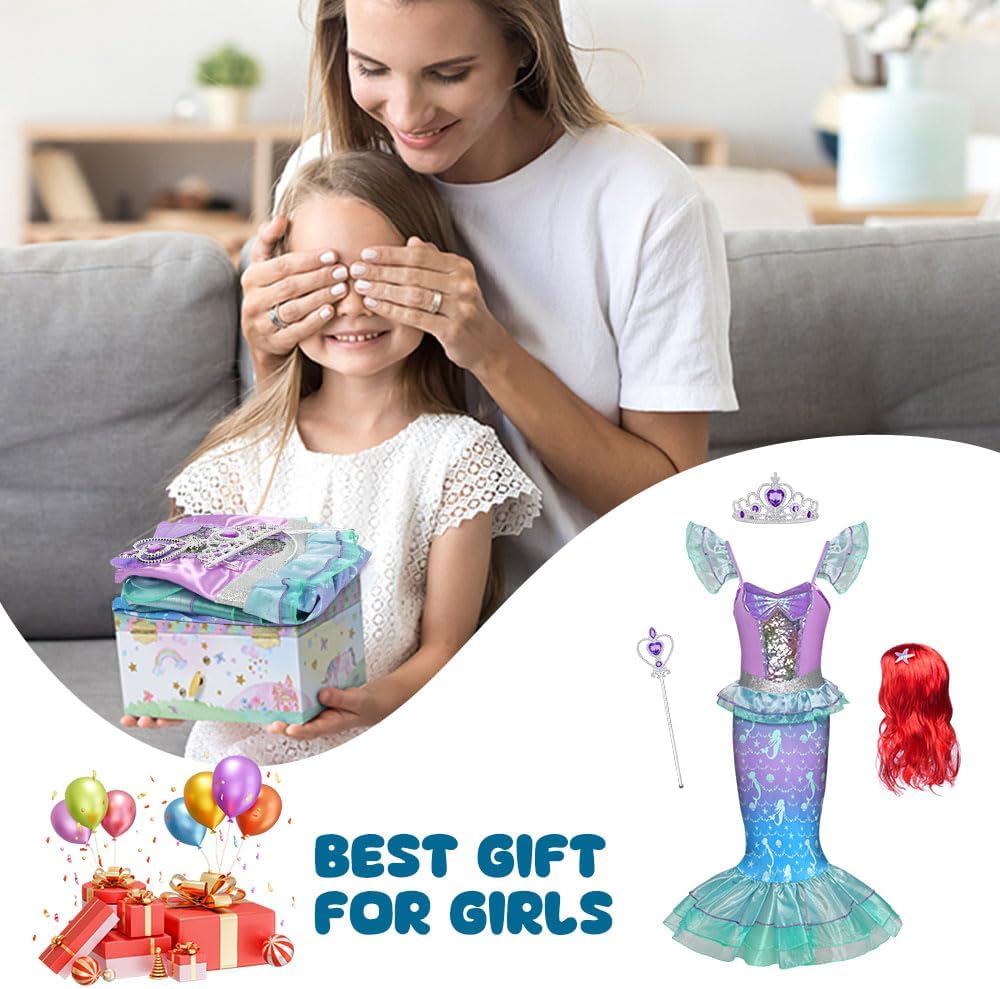 Thumbnail 6 de AYBUY Vestito Principessa Sirena con Parrucca e Accessori – Set 4 pezzi per Halloween, Natale o Cosplay