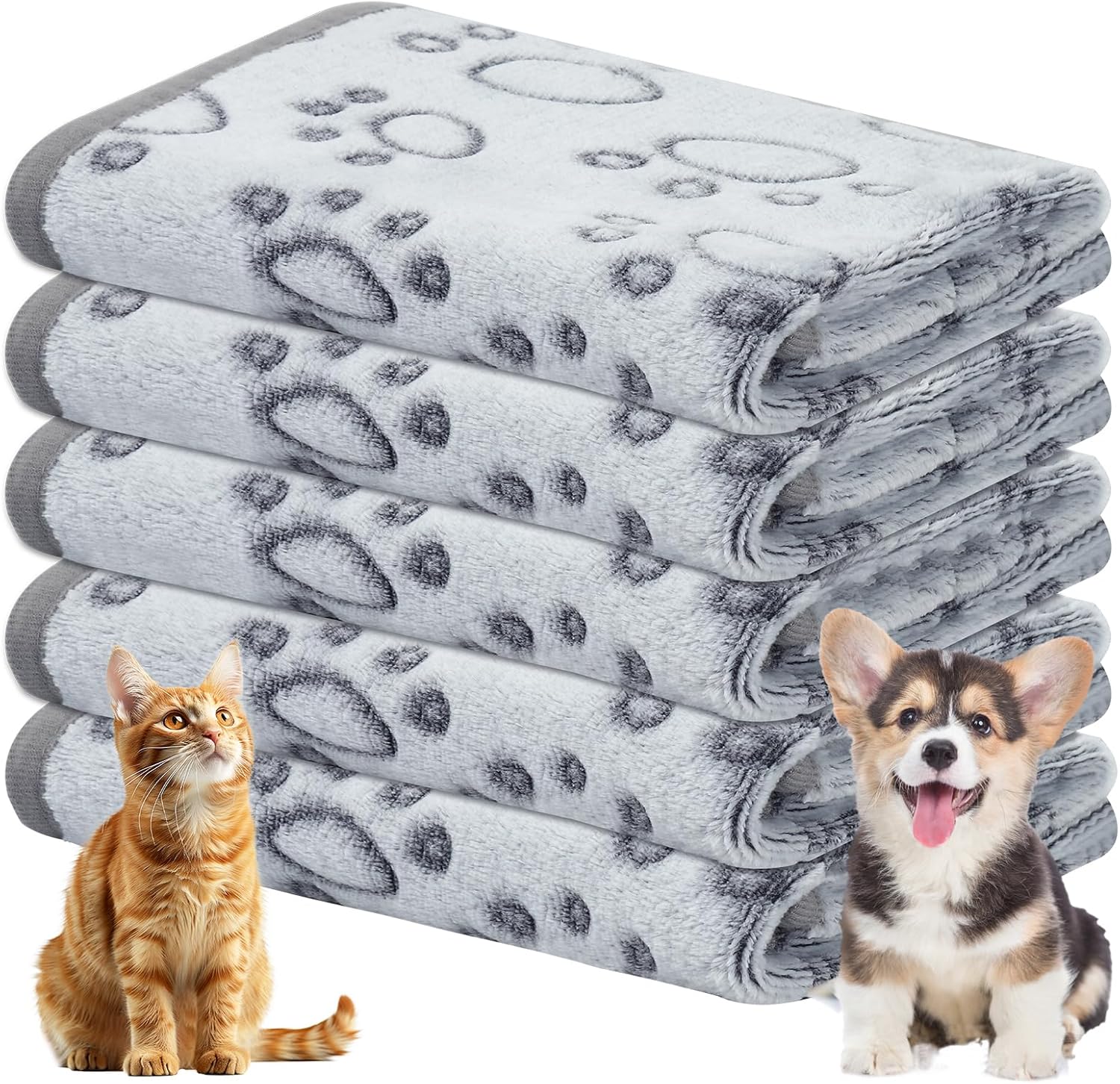 Omtofo set di 5 coperte lavabili in flanella grigie 60×40 cm