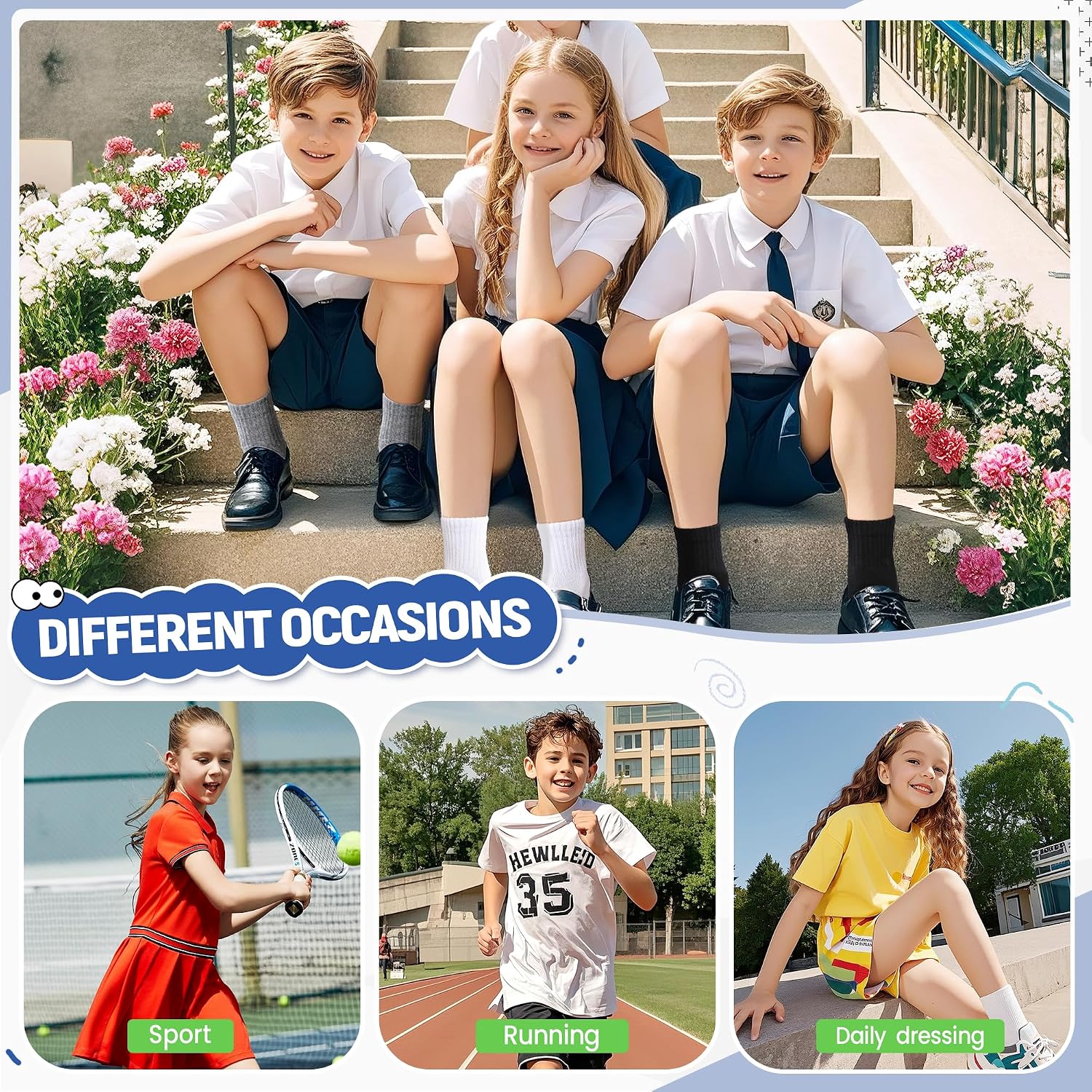 Thumbnail 1 de SEEYAN Kids Socks: Classic Black, White & Grey Crew Socks for Busy Kids