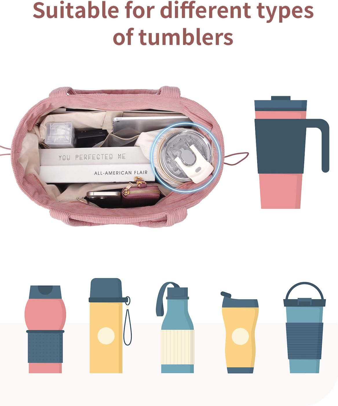 Thumbnail 5 de ECOHUB Tote Bag: Borsa Tote da Donna in velluto a coste, grande capacità, cerniera e multitasche
