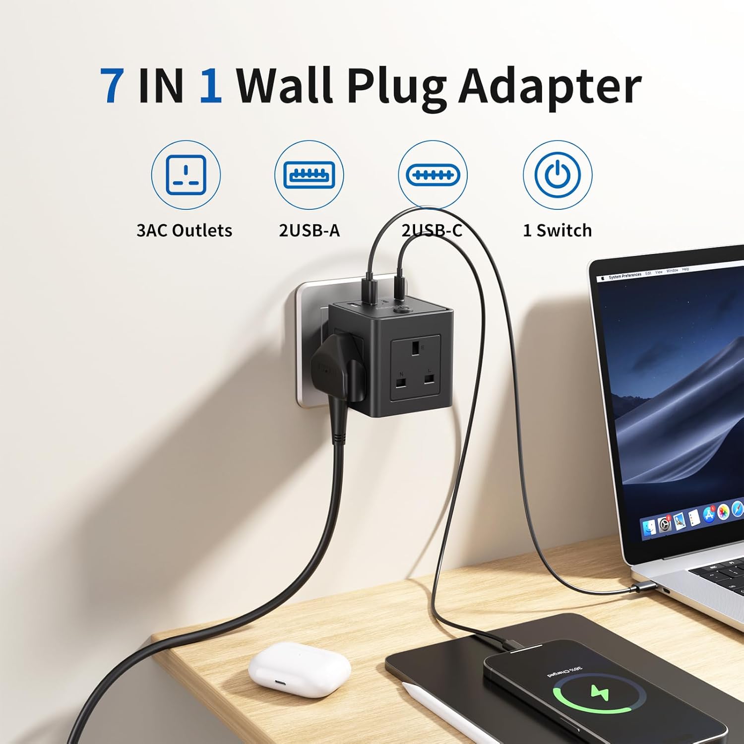 Thumbnail 1 de Plug Extension Socket 13A 3‑Way with 4 USB 🔌