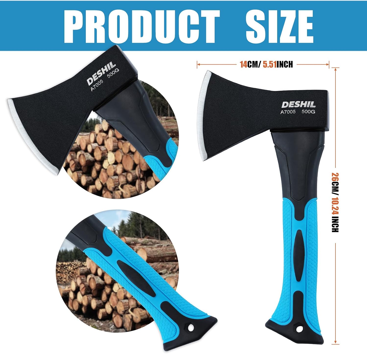 Detalle de DESHIL T09-10IN-L 10-Inch Camping Hatchet, Carbon Steel Head, Fiberglass Handle