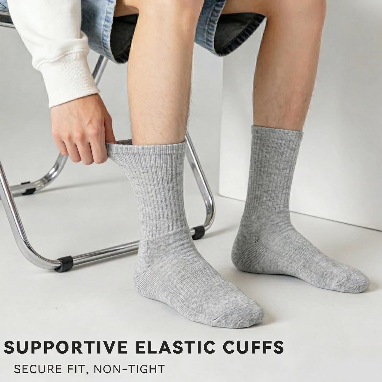 Detalle de VoJoPi Cushioned Crew Cotton Socks for Men, 5 Pairs with Terry Footbeds