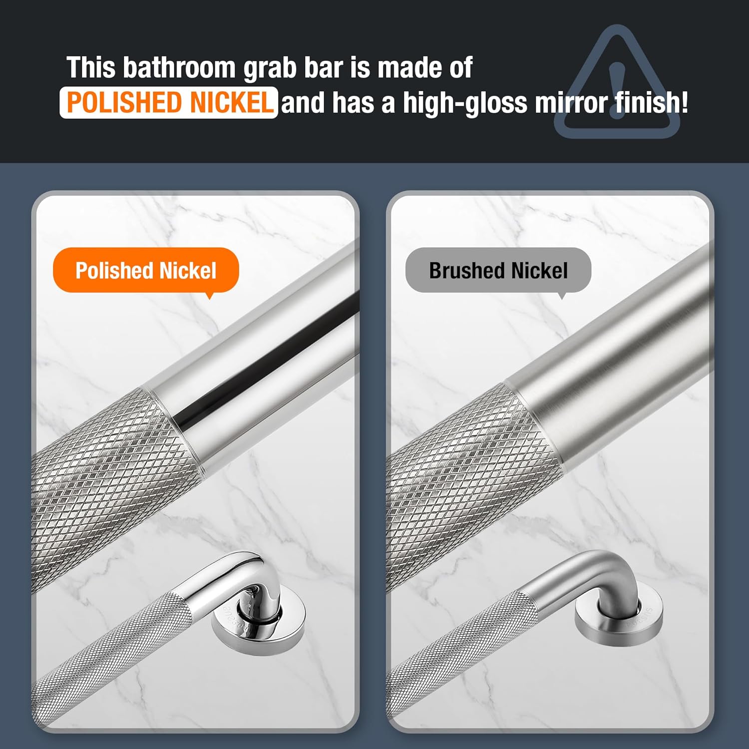 Thumbnail 2 de Grab Bars for Shower, 2 Pack — 16-Inch, Anti-Slip Stainless Steel Safety Grab Bars (Polished Nickel, 1" Diameter)