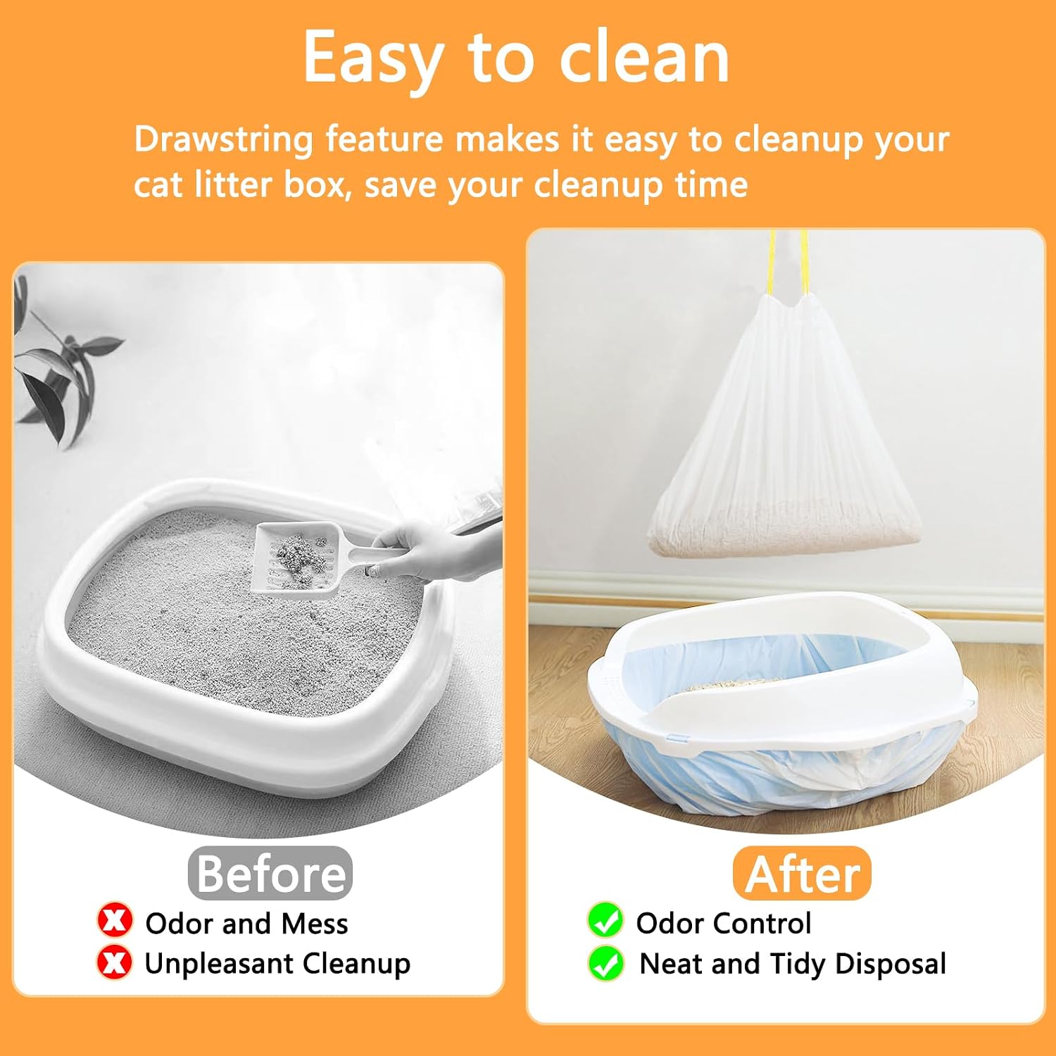 Detalle de 30Pcs Cat Litter Tray Liners 45x79cm – Heavy Duty Drawstring Bags for Large Litter Boxes