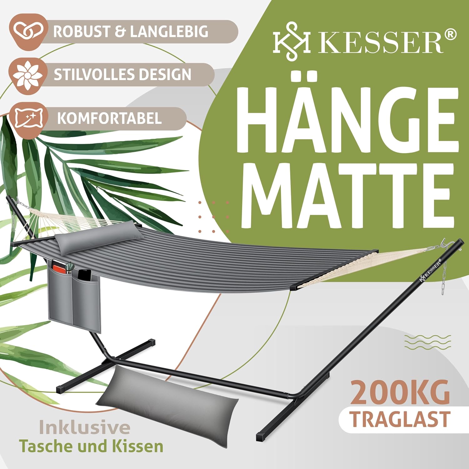 Thumbnail 1 de KESSER Hängematte Hill mit Gestell – Doppelhängematte für 2 Personen, 200 kg belastbar, Indoor & Outdoor, Grau