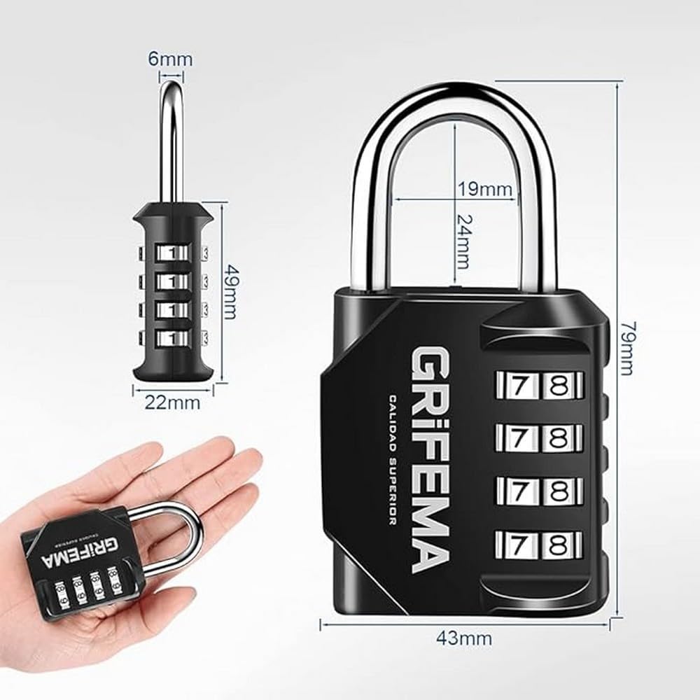 Thumbnail 1 de GRIFEMA GA1001 4-Digit Combination Padlock – 2 Pack, Zinc Alloy, Weatherproof