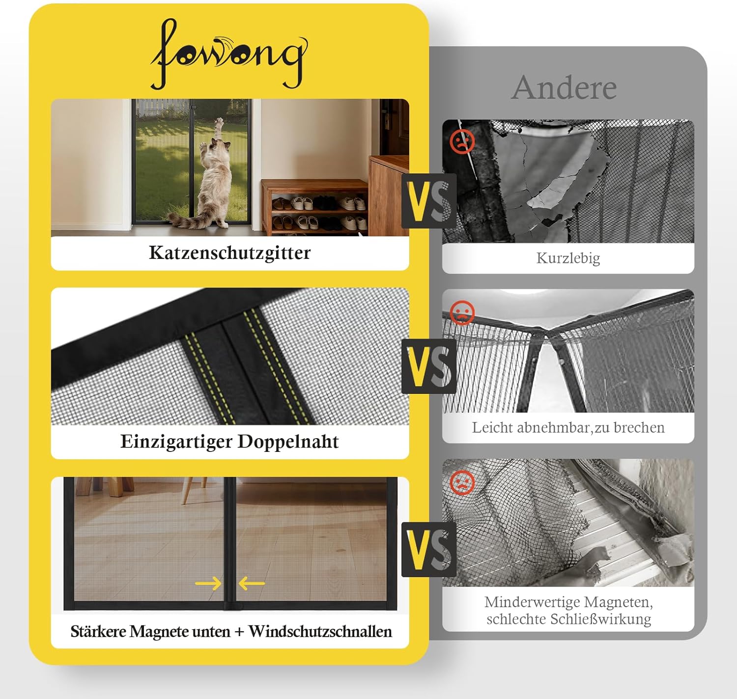 Thumbnail 5 de fowong Fliegengitter Balkontür Magnet – Neues Nanogitter 85x205 cm, Klettband, ohne Bohren, schwarz
