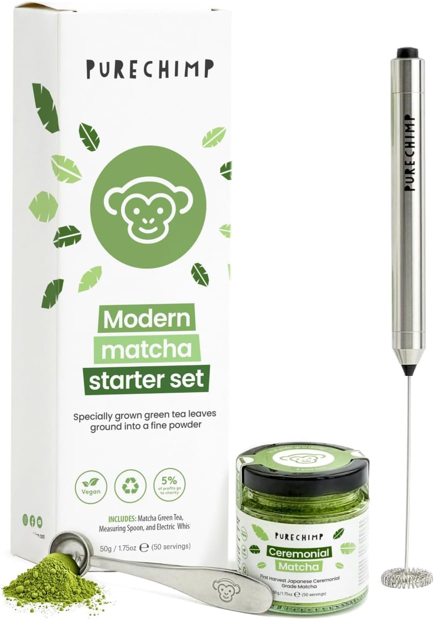Detalle de PureChimp Modern Matcha Set: Ceremonial Matcha, Electric Whisk & Scoop