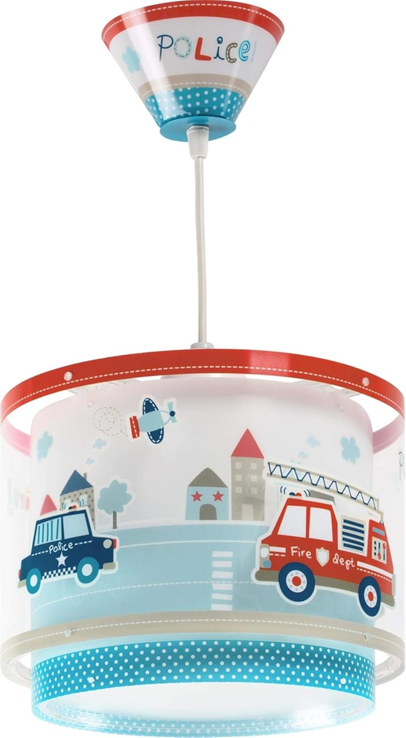 Detalle de DALBER POLIZEI Pendelleuchte – Kinderzimmerlampe Blau, 26.5 × 26.5 × 21 cm