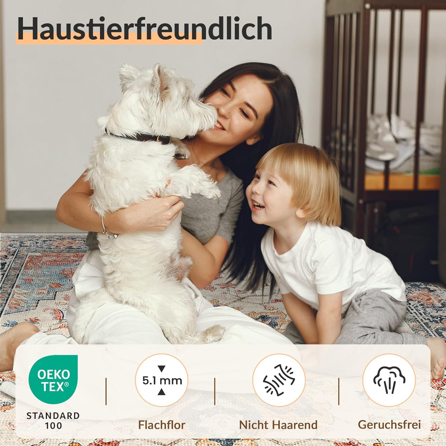 Thumbnail 5 de INOVADAY Vintage Waschbarer Teppich 120x180 cm – Boho Kurzflor, rutschfest & pflegeleicht