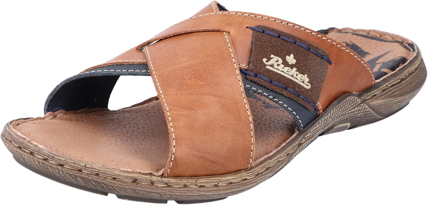 Detalle de Rieker 22099 Herren Pantoletten – Leder Pantoletten mit Stitchdown-Verarbeitung
