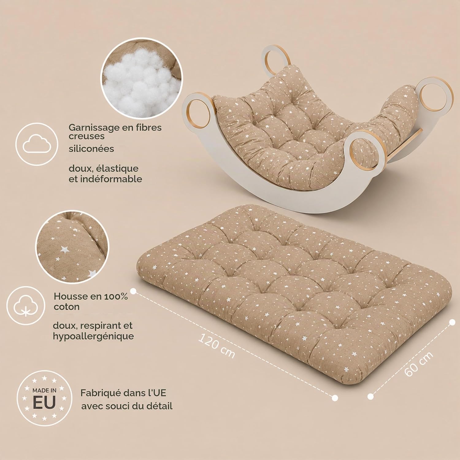 Detalle 2 de Totsy Baby Montessori-boogkussen 60 x 120 cm, omkeerbaar vloermatras met giraffen