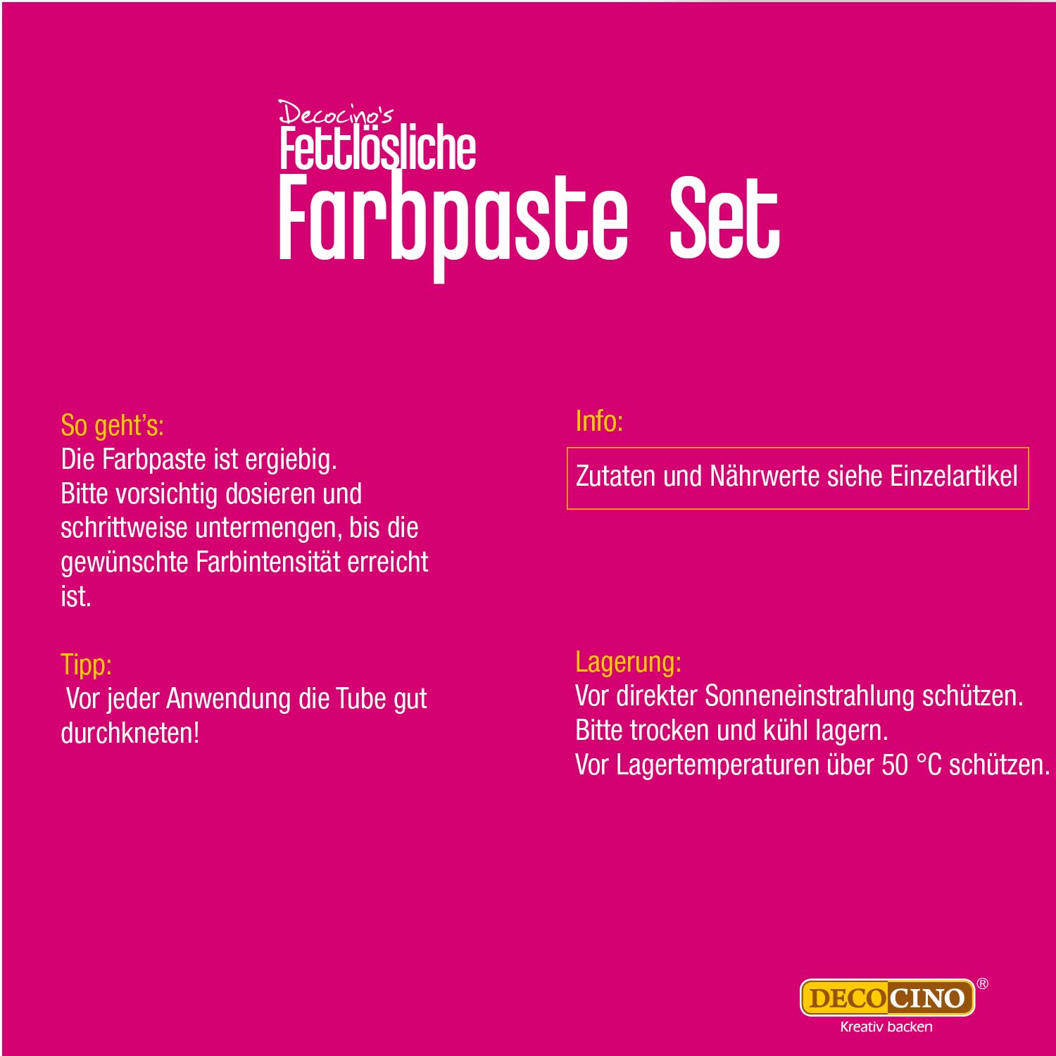 Detalle 2 de Decocino Farbpaste 6×15 g Backen 🍰