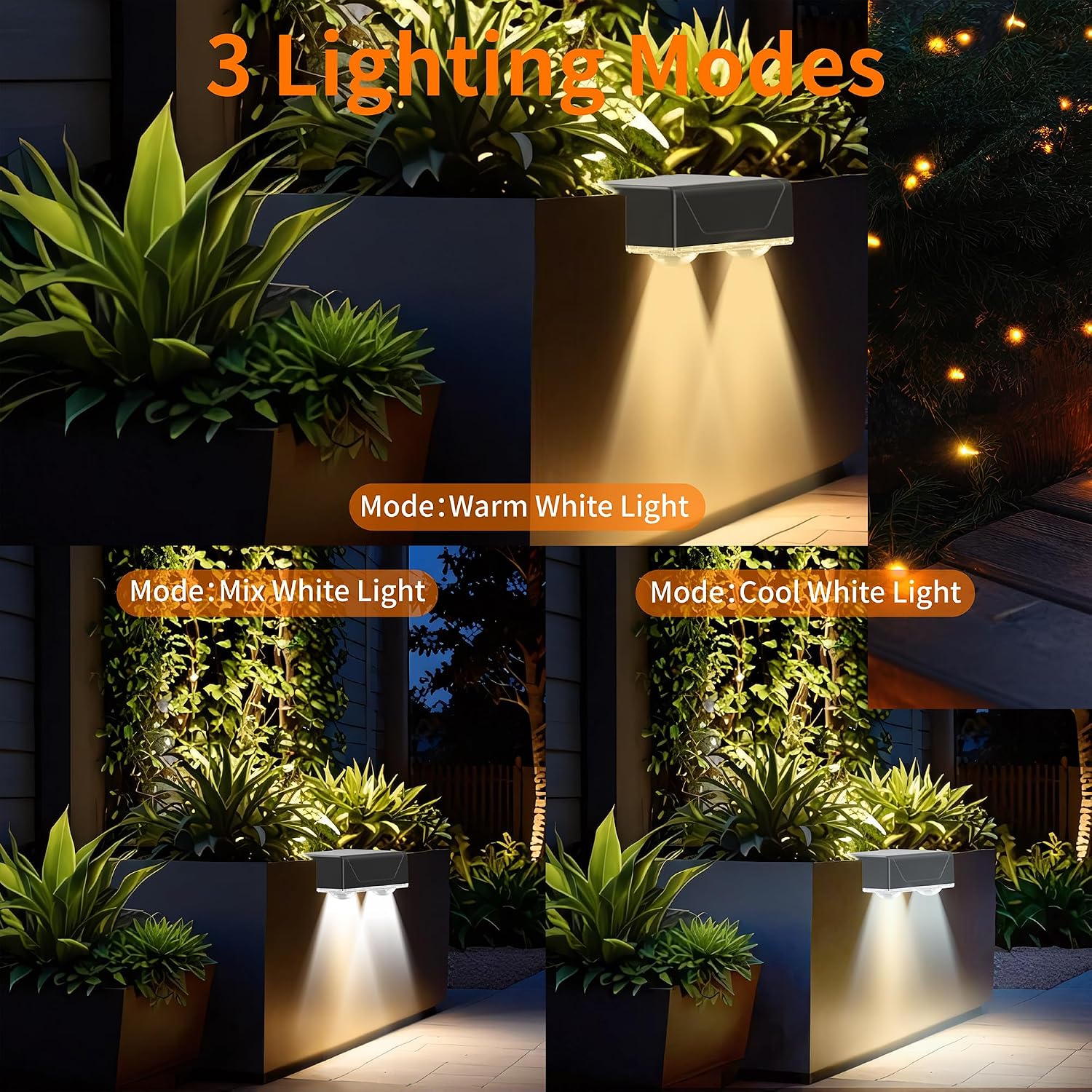 Detalle 2 de Lankey Sound Solar Fence Lights Outdoor Garden (4 Pack) – 3 Modes, IP67, Solar Powered
