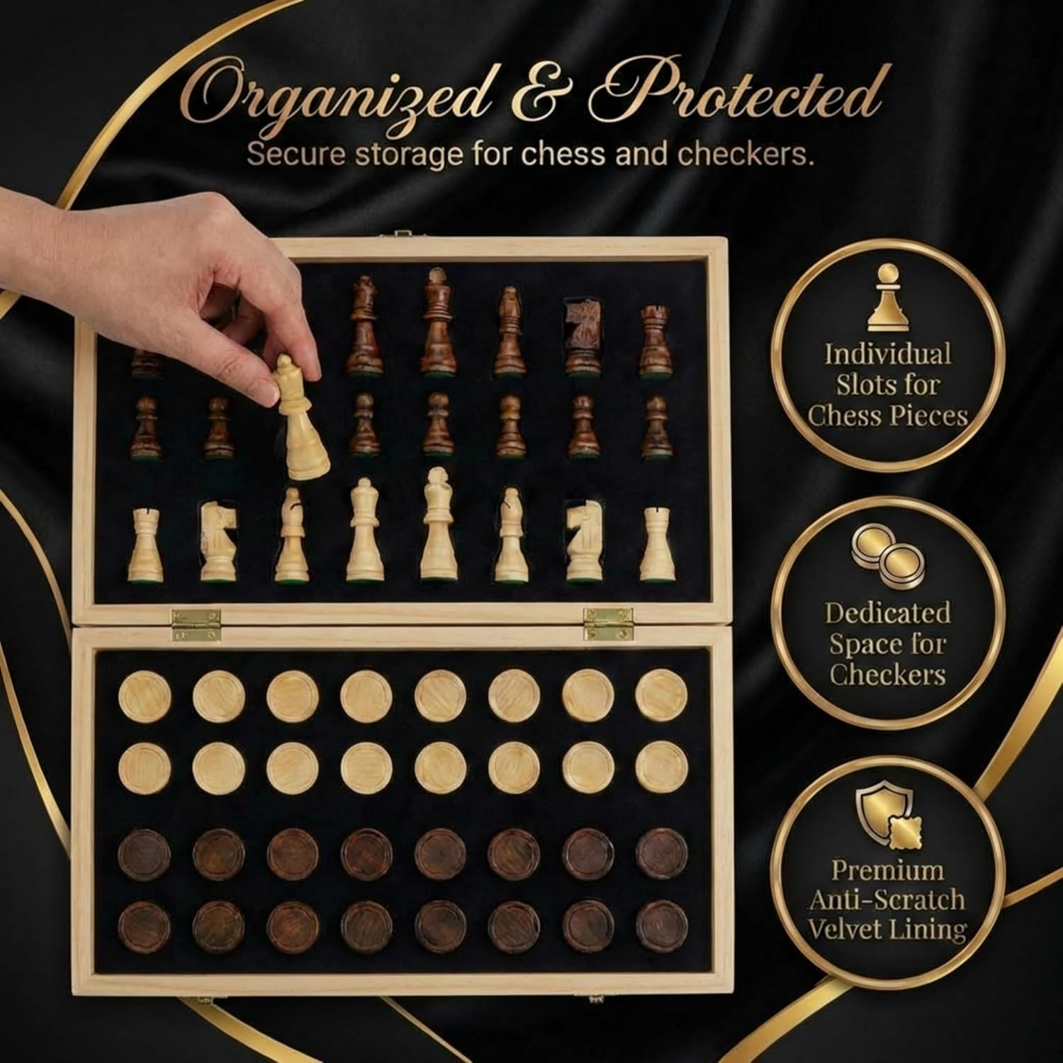 Detalle de Wooden Magnetic Chess Set 15” 🎲