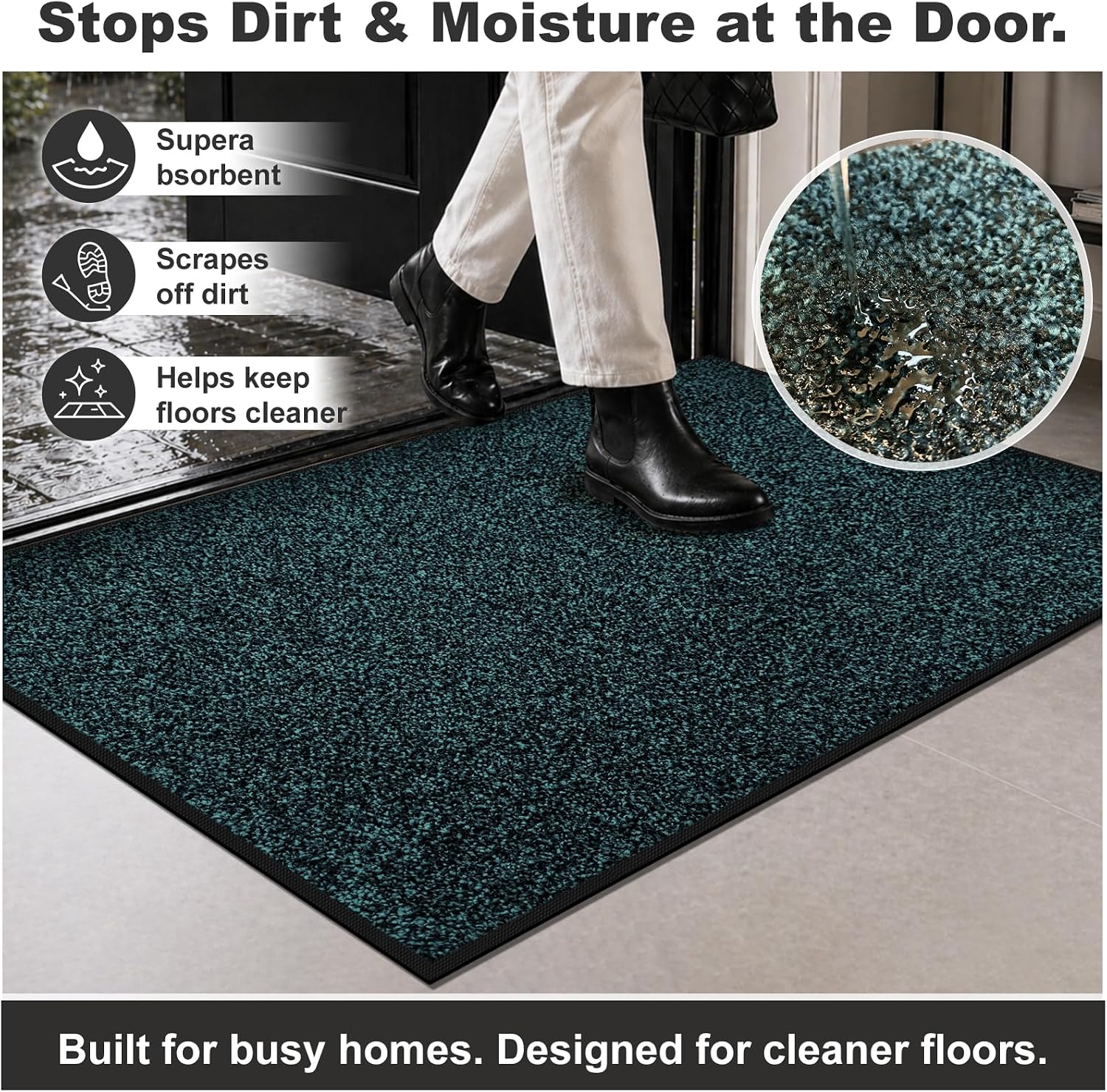 Detalle de Mibao MBPC001 Front Door Mat, 60" x 36", Blue, Low-Profile and Washable