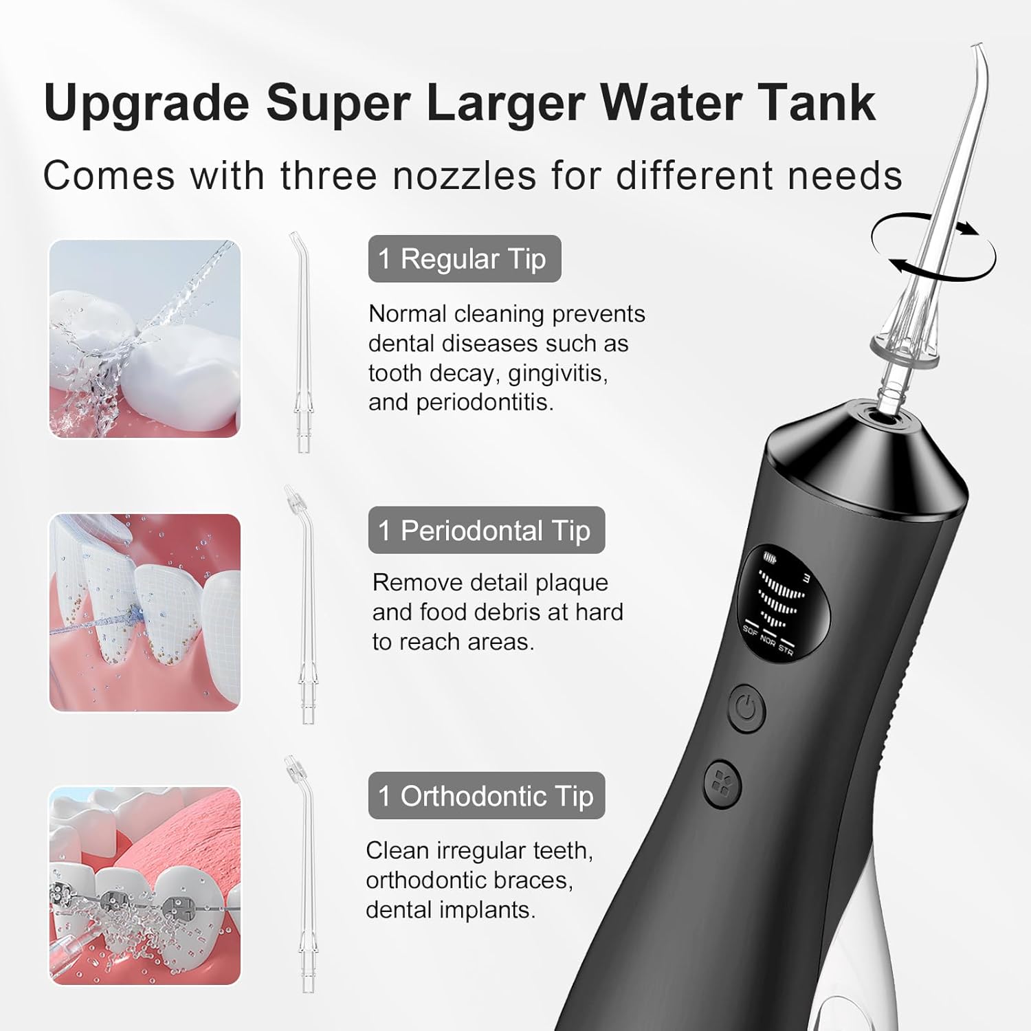 Thumbnail 4 de BUZHIWU Cordless Water Flosser for Teeth with 300ml Tank, Screen Display, 3 Modes & 3 Tips, IP68 Waterproof