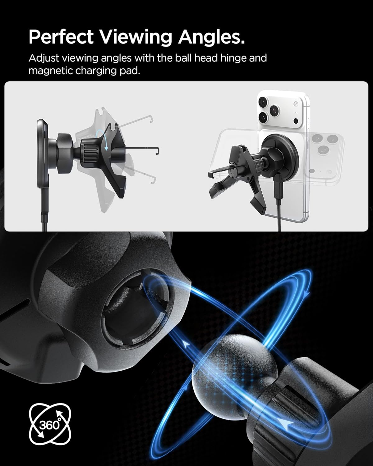 Thumbnail 6 de Spigen Essential MagFit Qi2 15W chargeur MagSafe pour voiture avec câble USB‑C de 1,5 m et fixation sur grille