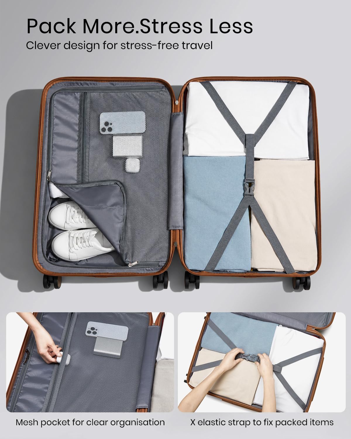 Detalle de Kono Cabin Suitcase 55x40x20 Lightweight ABS+PC Hardshell Carry-On with 3-Digit Lock