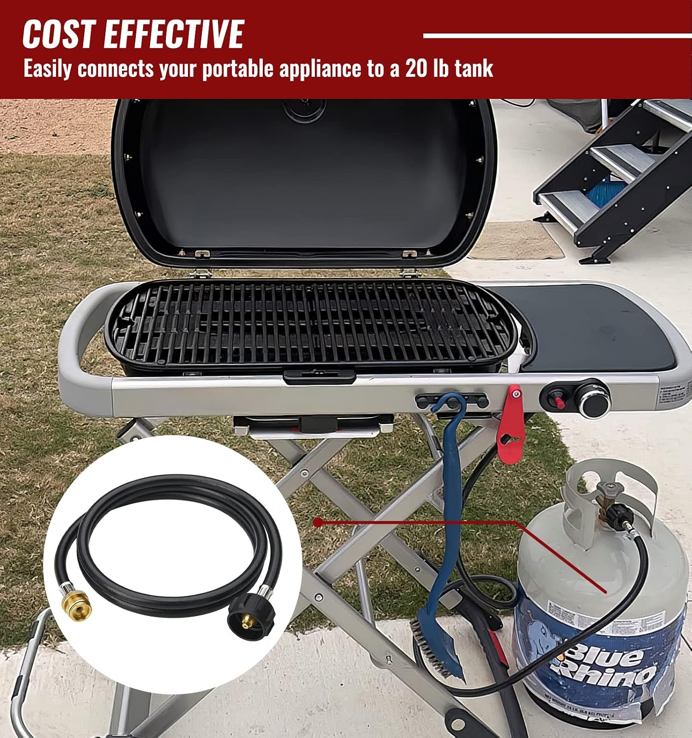 Thumbnail 6 de CALPOSE Propane Adapter Hose for 1lb Appliances, Rubber Hose and Brass Fittings